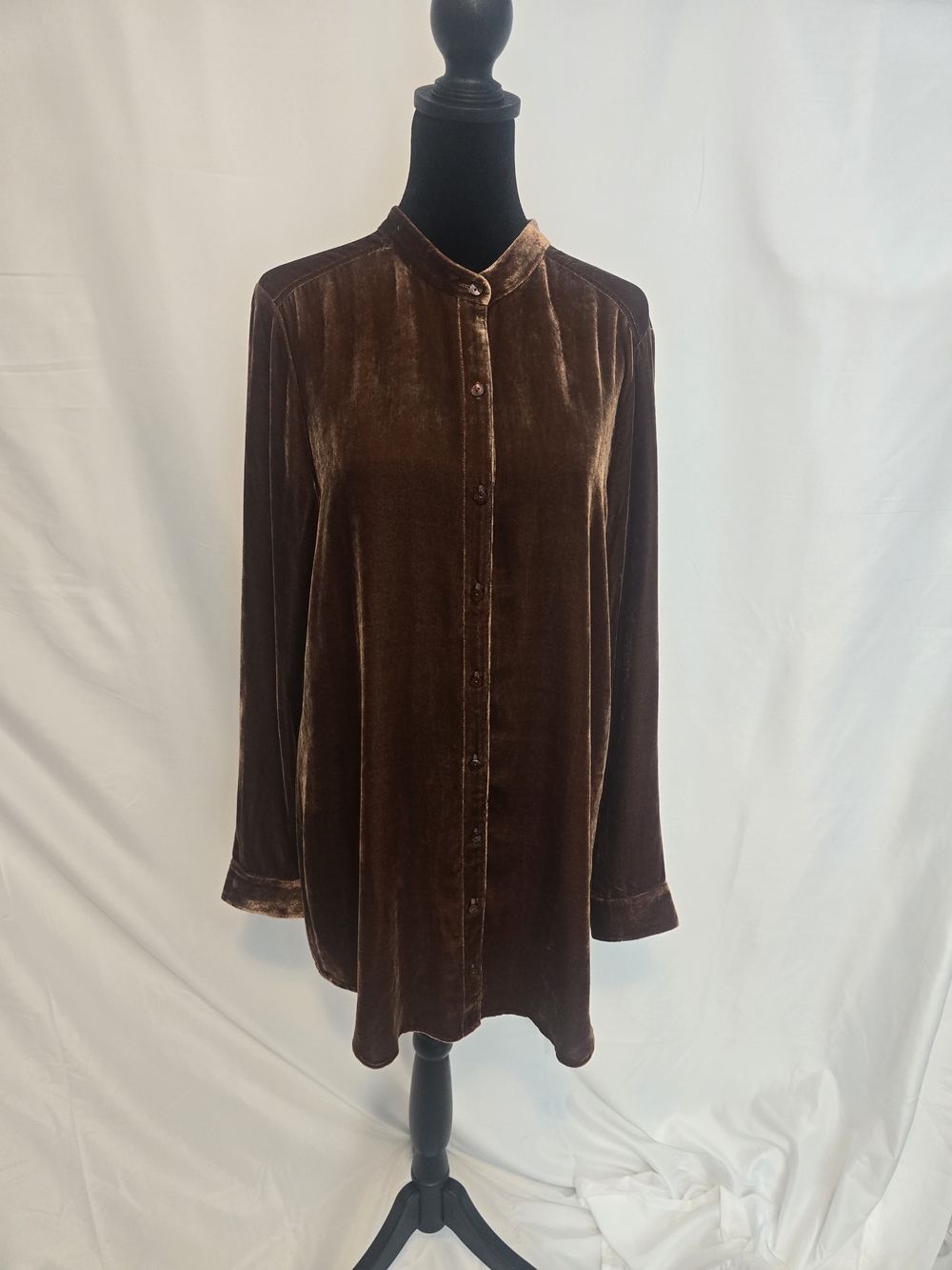Eileen Fisher Brown Velvet Button-Down Tunic